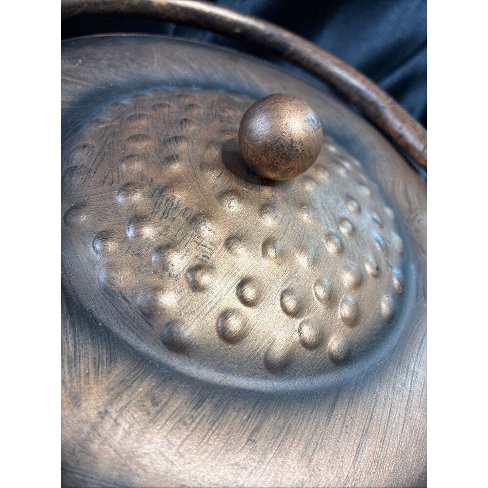 Hammered Copper JackoLantern Metal Bucket & Lid Halloween Pumpkin Candy Cauldron - Picture 4 of 14